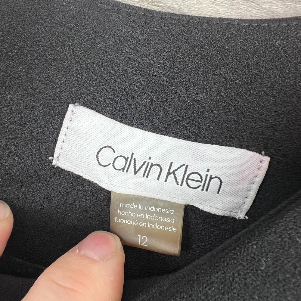 Calvin Klein Fit & Flare Dress Women's 12 Black‎ Sleeveless Round-Neck Back Zip - Picture 3 of 15